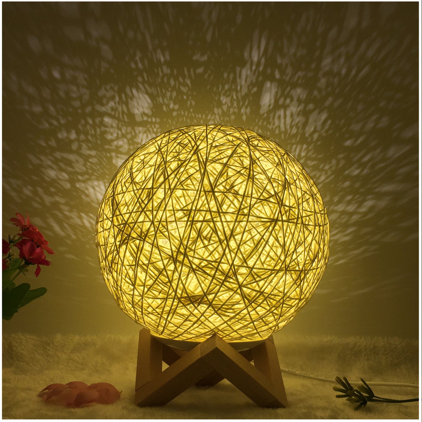 Amazon Hot Selling Creative Linen Table Lamp Novel and Unique LED Intelligent USB7 Color RGB16 Color Remote Control Rattan Ba