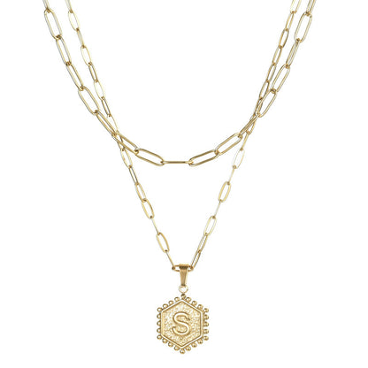 14K Gold Double-layer Combination Necklace Cool Female Letter Stainless Steel Necklace - HD Wireless Product #21