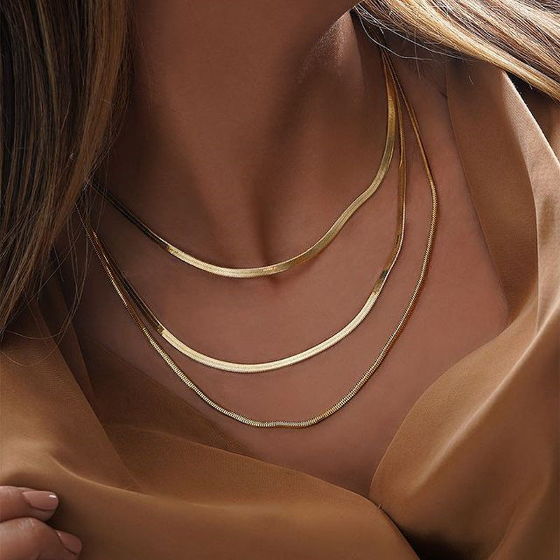 Titanium Steel Flat Snake Bone Chain Women's Short Necklace 25d34cb7 6f26 4273 adb1 65e2b1352981
