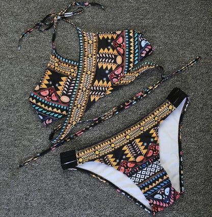 Chest cross straps ethnic style print sexy bikini bikini swimsuit 26009069865