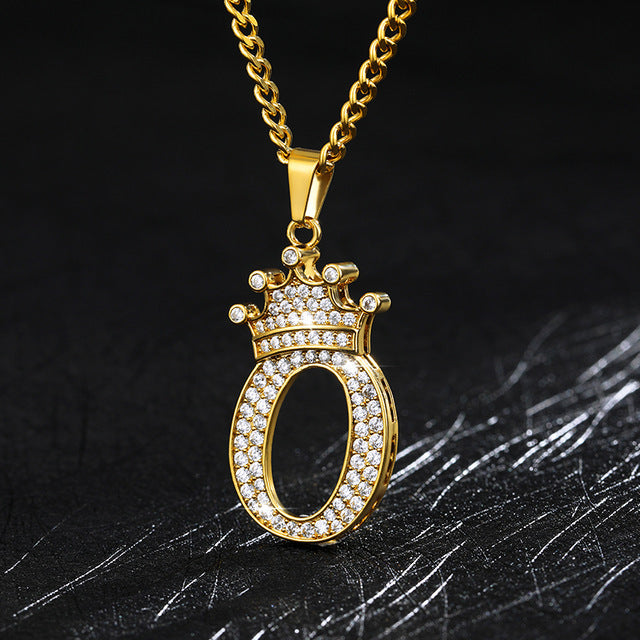 Crown Pendant Stainless Steel Letter Necklace 2613435913134