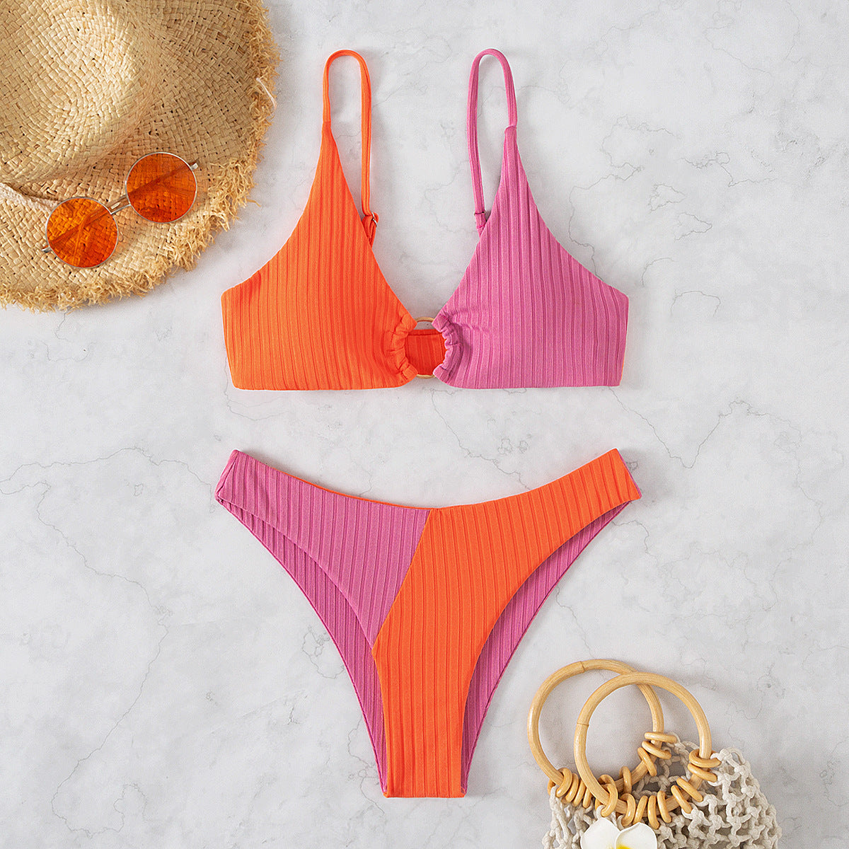 Solid Color Stitching Bikini 262302bc f1b3 4b0b 89a1 363b2c7c3324