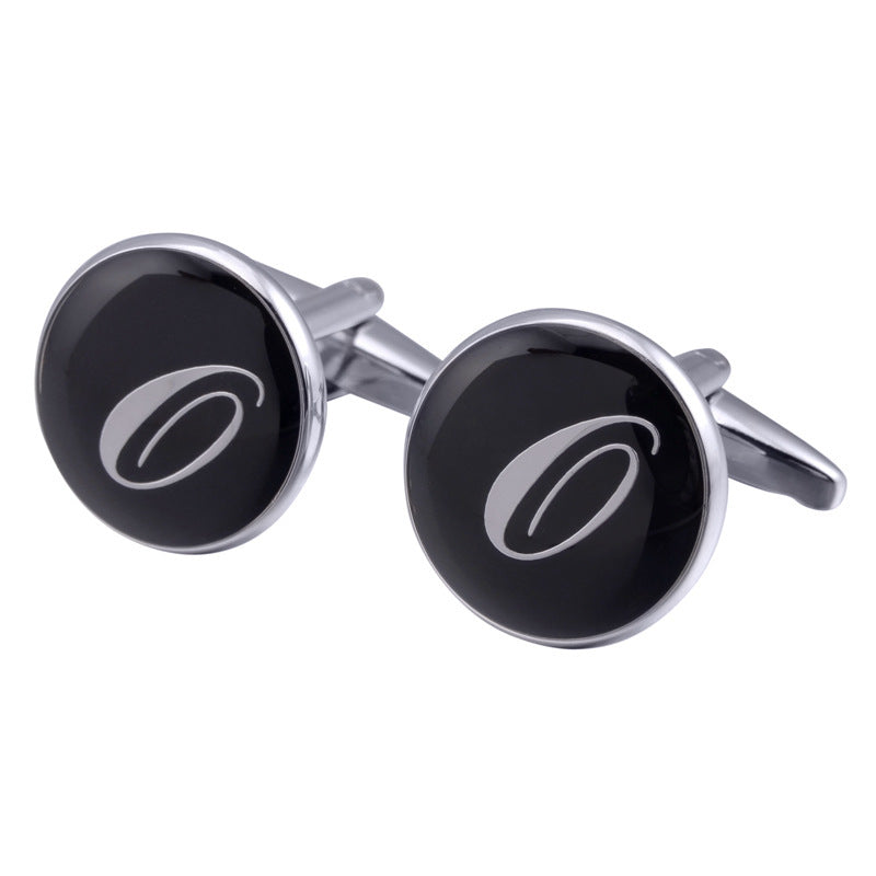 French Cufflinks black round Enamel Traditional letter Cufflinks 2634709242605