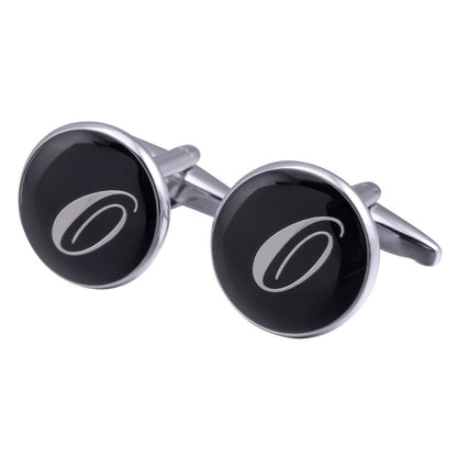 French Cufflinks black round Enamel Traditional letter Cufflinks 2634709242605