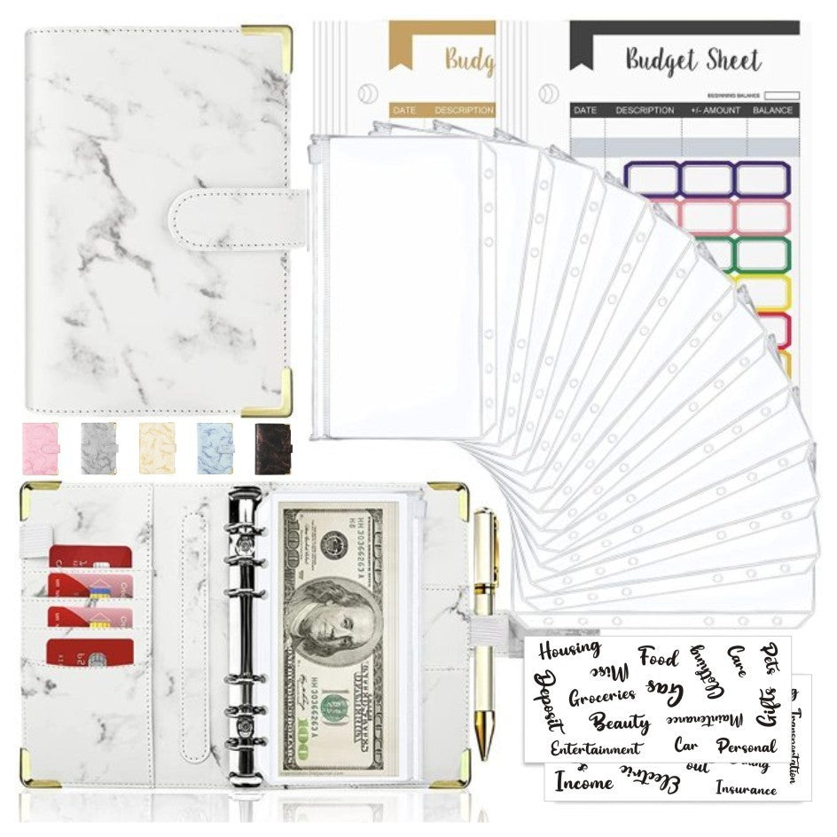 Spot Cross-border A6 Loose-leaf Binder Journal Book Marbling Notebook Leather PU6 Hole Loose Spiral Notebook Cash Budget 2636