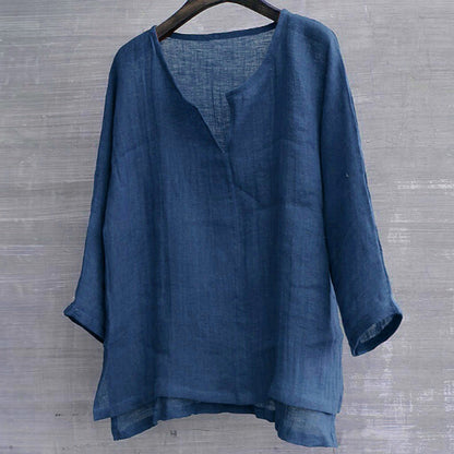 Cotton linen solid stand collar shirt 2639843520150