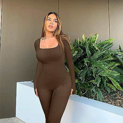 Women's Yoga Sports Fitness Jumpsuit Workout Long Sleeve Square Collar Clothing 263f697d 8ece 4893 b09e 2d093cbdaf9a