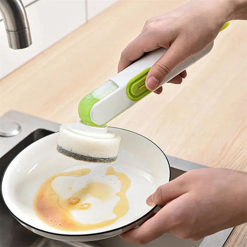 Multi-Functional Long-Handle Liquid-Filled Cleaning Brush Washing Up Brushes With Liquid Dispenser Two Replacement Heads For 