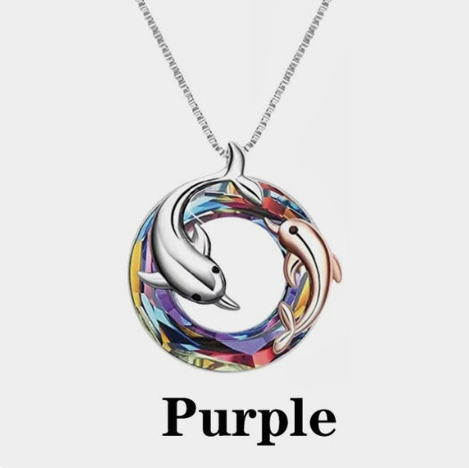 Colorful Circle Crystal Dolphin Pendant Necklace 265f63ec 293c 40e1 b60d c0720deb41c9