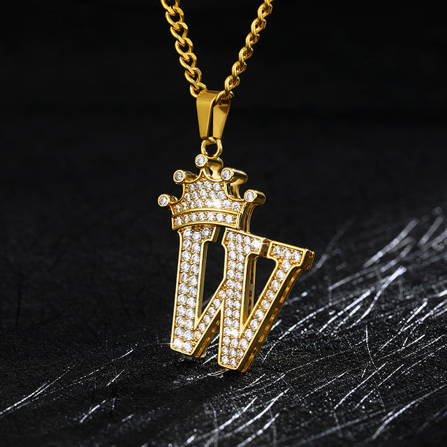 Crown Pendant Stainless Steel Letter Necklace 2660772445826