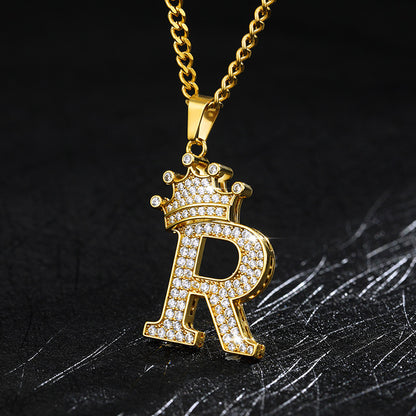 Crown Pendant Stainless Steel Letter Necklace 2667827433699