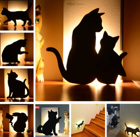 LED Animal Dog Cat Shape Night Light Sensor Control Smart Sound Wall Lamp Home Corridor Balcony Night Lamp Baby Kids Sleep La