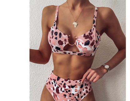 Ladies split swimsuit leopard print 2697442918023
