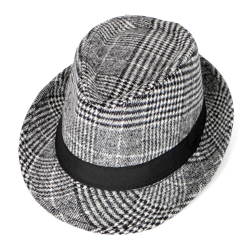 Autumn And Winter New Woolen Cloth Men's Top Hat Men's British Retro Fashion Plaid Fedora Hat 2697c343 ab92 4d93 aaaa 0012365