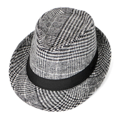 Autumn And Winter New Woolen Cloth Men's Top Hat Men's British Retro Fashion Plaid Fedora Hat 2697c343 ab92 4d93 aaaa 0012365