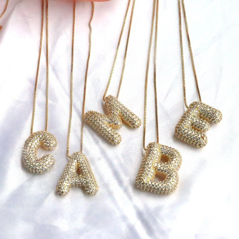 Brass Zircon Bubble Balloon Letter Pendant Necklace For Women 26afc972 0358 41eb 95bc 810bf1309e9d