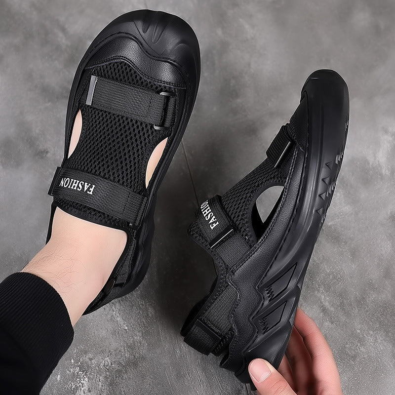 Men's Leather Breathable Closed Toe Mesh Surface Soft Bottom Sandals 26c3fc72 5098 42c9 a7c0 52791cc577b3