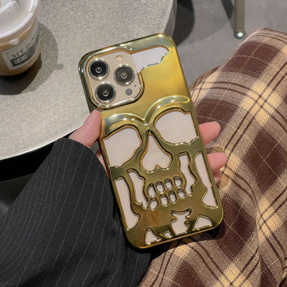 Luxury Plating 3D Skull Phone Case For I-Phone 14 Pro Max 13 12 11 Plus Breathable Glossy Hollow Out Gold Metallic Paint 26cf