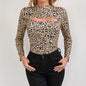 Leopard Print Round Neck Sexy Long Sleeve T-shirt 26e0f9b7 56fa 4dee bc08 f68223d6c0de