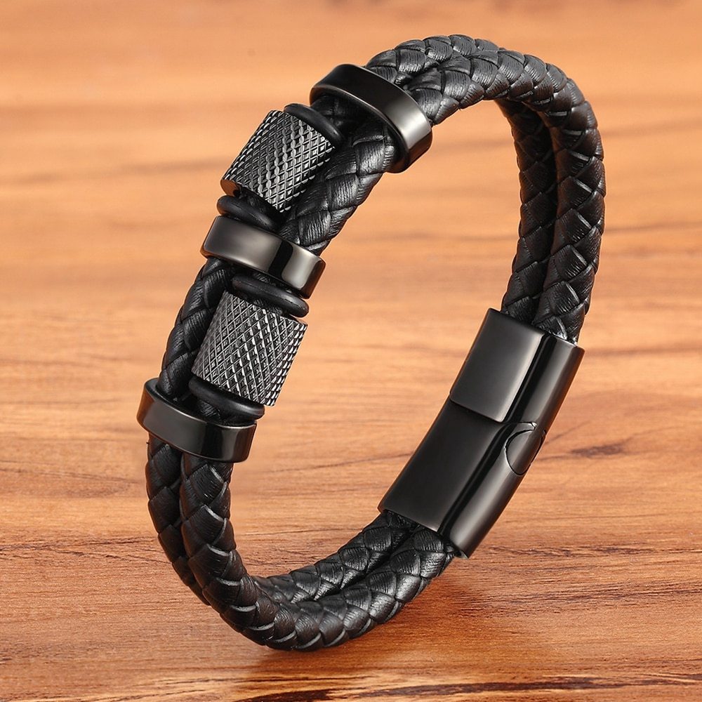 Explosive stainless steel magnet buckle leather bracelet 2703087834896