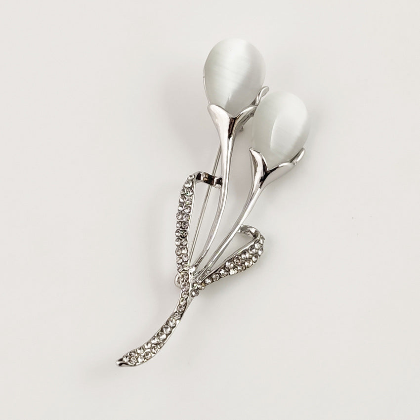 Fashion Opal Stone Tulip Brooch Pin Elegant Jewelry Flower Brooches Rhinestone 2705333557002