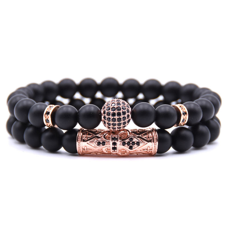 Natural frosted stone micro-inlaid ochre ball long tube double energy bracelet 2711338223940