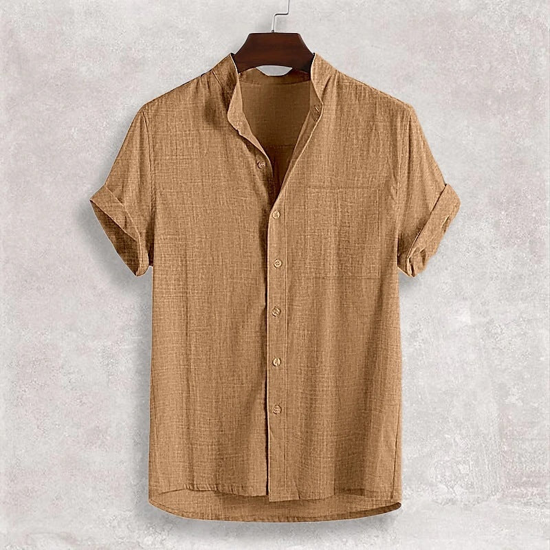 Men's Stand Collar Cotton Cardigan Short Sleeve Thin 2725bb33 85fc 4964 b7f7 eb7189cf9536