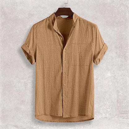Men's Stand Collar Cotton Cardigan Short Sleeve Thin 2725bb33 85fc 4964 b7f7 eb7189cf9536
