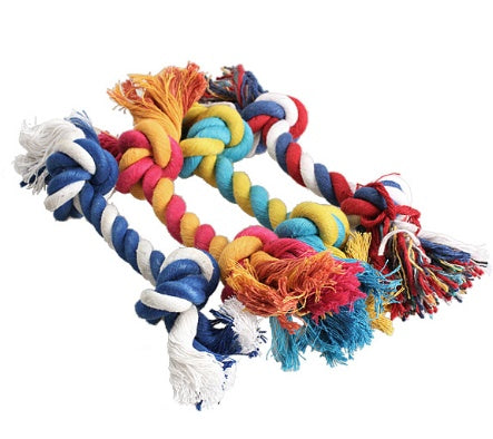 Dog bite rope toy dog rope knot molar bite-resistant color double knot cotton rope toy 2740565502480