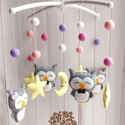 Newborn Owl Hand-Made Fabric Crib Rattle Toy 275173099463