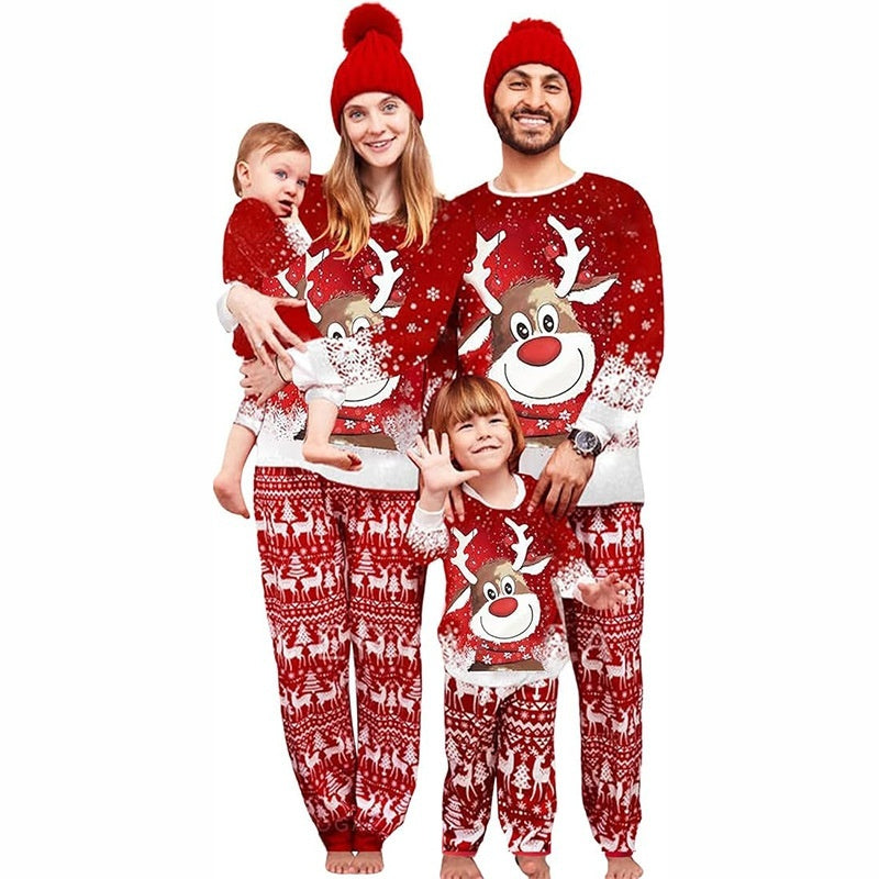 Parent-Child Two-piece Suit Elk Printing Pajamas Suit Homewear 2757d343 459e 4aec a15b 03744164dd4b trans