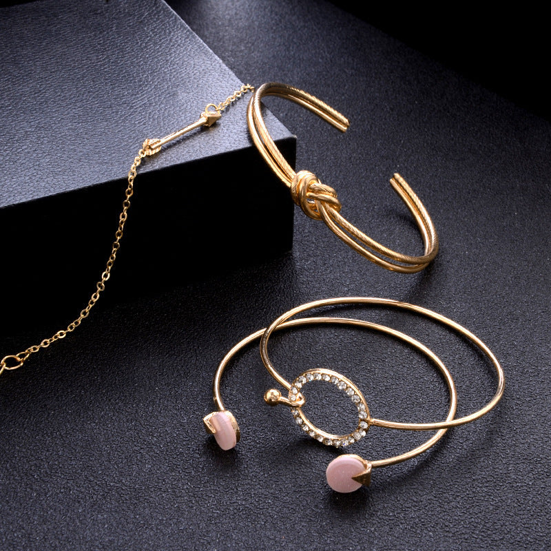 Classic Arrow Knot Round Crystal Gem Multilayer Adjustable Bracelet Set Women Fashion Party Jewelry Gift 2768593972584