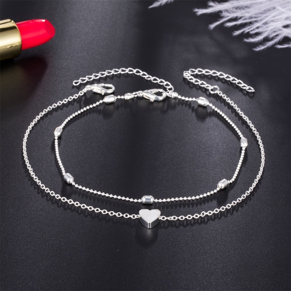 Double-layered anklet Retro beach ball chain heart-shaped anklet 2770302800170