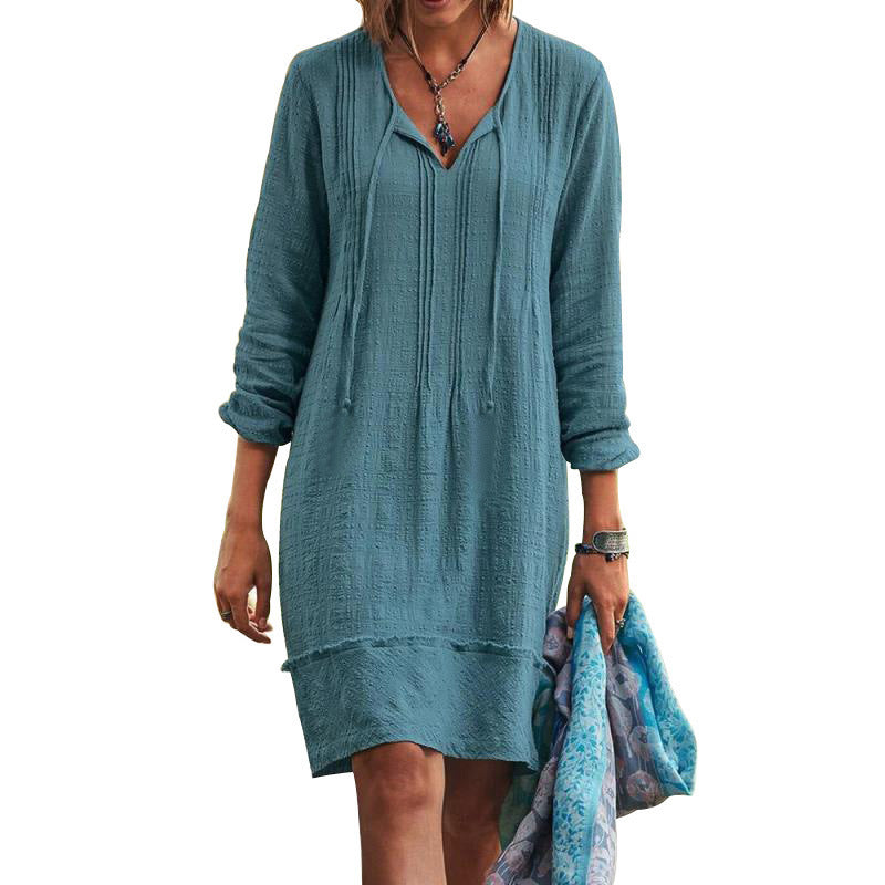 Spliced v-neck lace-up dress 27865533601240