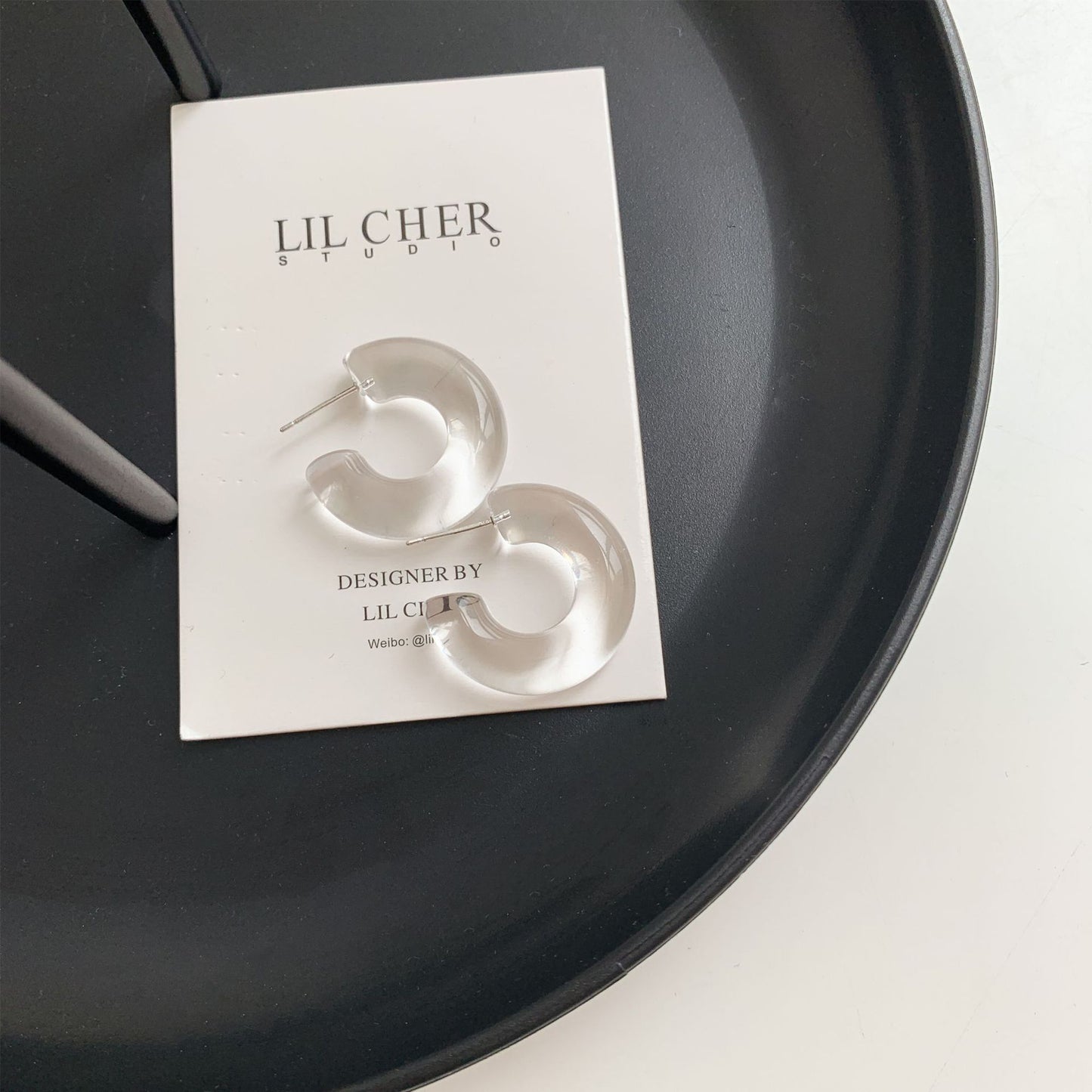 Sterling Silver Needle Transparent Jelly Color C- Shaped Earrings Japanese And Korean Temperamental All-match Face Slimming E