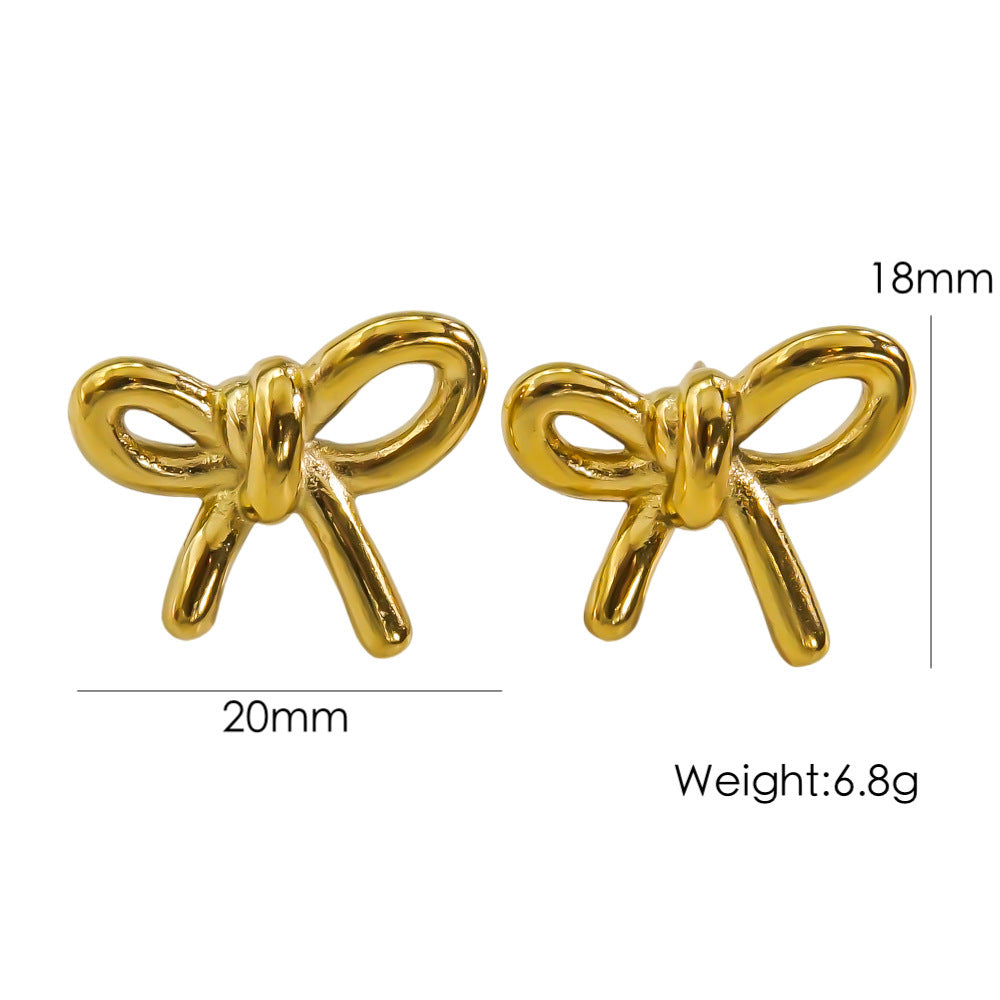 Bow Stainless Steel 14K Gold Earrings Necklace 27b29ab6 dfb6 4d3d 80ba ce61950b0b14