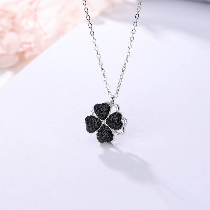Sterling Silver Double-sided Four-leaf Clover Can Be Opened And Closed, A Double-wearing Clavicle Chain 27c4db01 4d9b 478a 8d