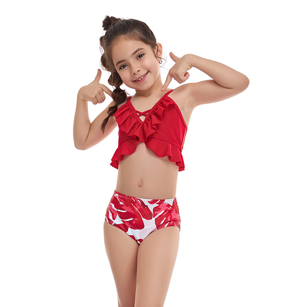 Girls'  Small Ruffled Split Swimsuit 27d3e0fe 0d1f 4dd8 af9e 0be98fee3c98