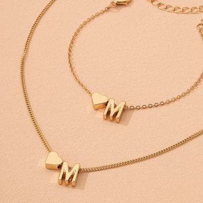 Minimalist Style Heart-shaped Letter Necklace Bracelet 27e507c0 f4b2 44d2 90b1 d1ed7ec8b372