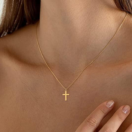 18K Plated Collarbone Chain With Stainless Steel Cross Necklace - HD Wireless Product #1