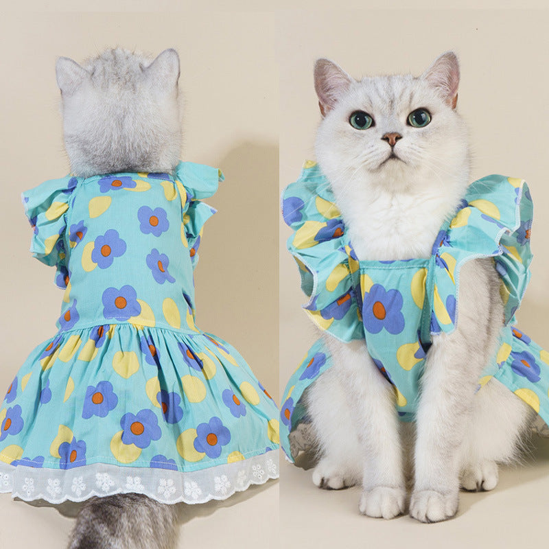 Spring And Summer Dog Clothes Cat Clothing Pet Cotton Floral Slip Dress Mesh Skirt Dress 281e6836 81a8 4a6c 8939 6c6c185ac81b