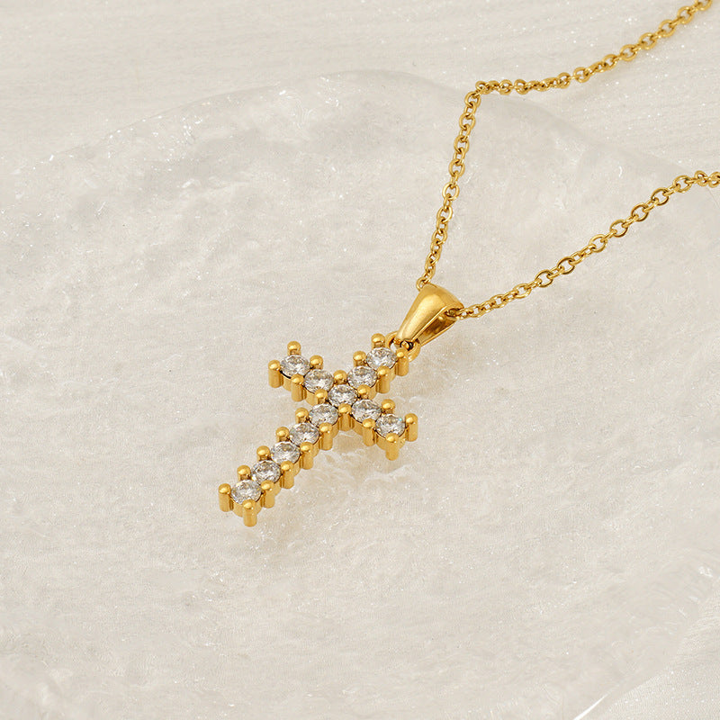 Ins Style Vintage Cross Zircon Necklace 28316a83 402b 43eb 85ff f5e2ffe86453
