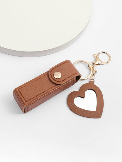 Glass Mirror Keychain Pendant Cross-border Pu Love Lipstick Pack