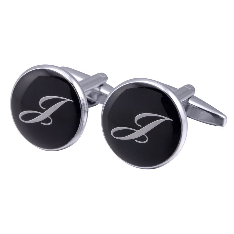 French Cufflinks black round Enamel Traditional letter Cufflinks 2837492692183
