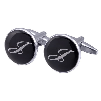 French Cufflinks black round Enamel Traditional letter Cufflinks 2837492692183