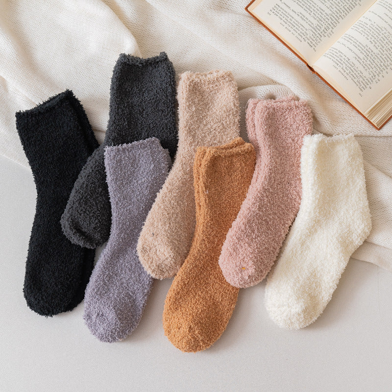 Autumn And Winter Half Velvet Socks Coral Velvet Women's Solid Color Socks Thickened Warm Mid-calf Length Socks 28418973 ab89