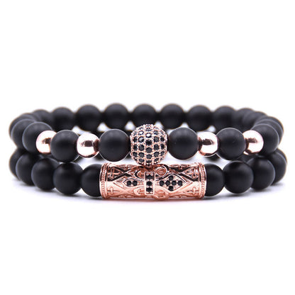 Natural frosted stone micro-inlaid ochre ball long tube double energy bracelet 2852746053593