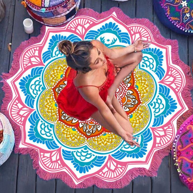 Polygon Printing Tassel Round Bath Towel Yoga Mat 286124163196