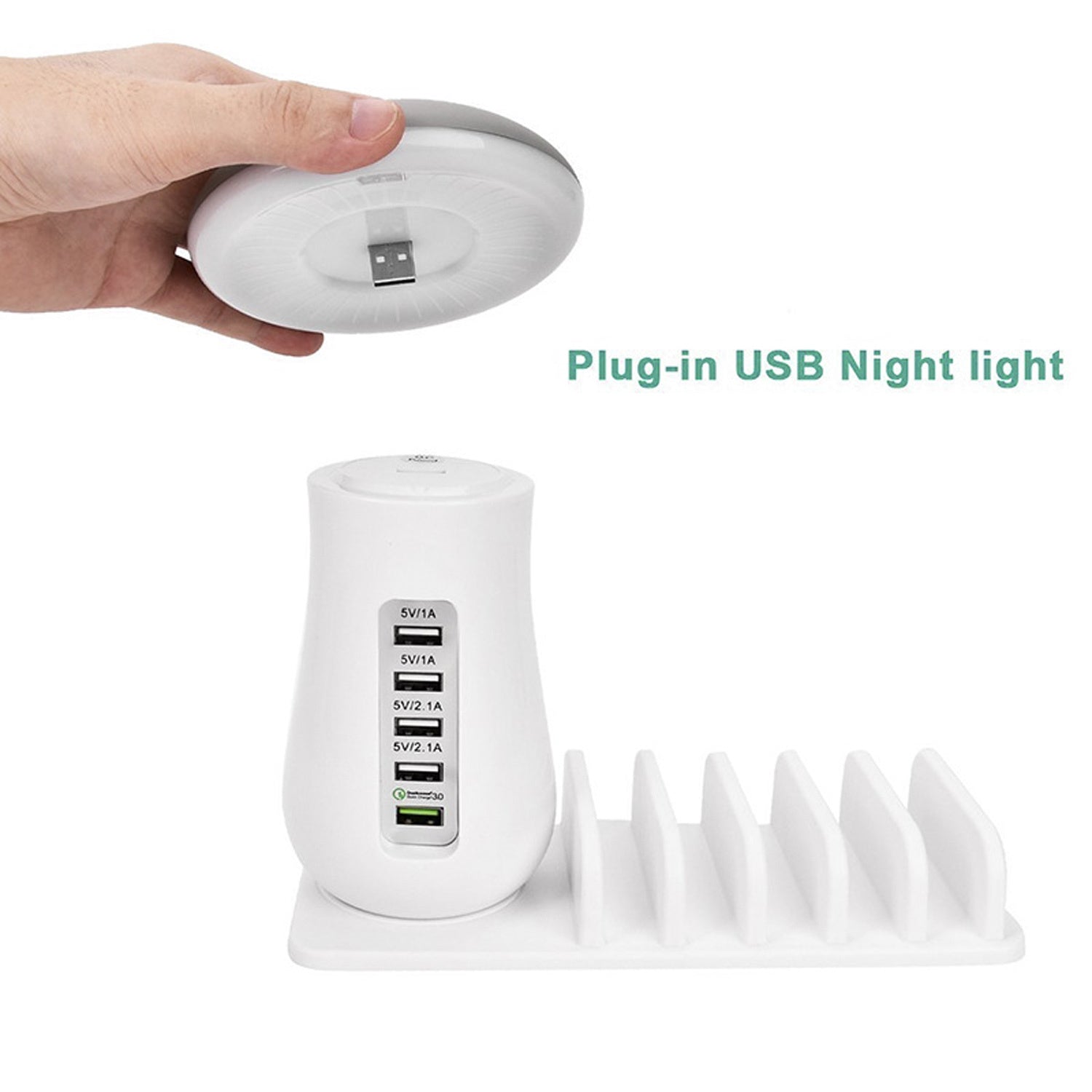 Compatible With Besegad Mushroom LED Light Lamp USB Charging Dock Station Organizer With 5-Port For Galaxy Smart Tablet - 图片 4