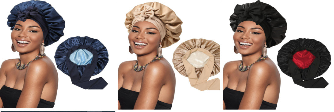 Double-layer Satin Ribbon Round Cap Bow Artificial Silk Beauty Hair Care Wide-brimmed Hat 2909aa2f 4802 449e 8a72 a6d64423746